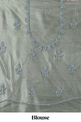 Pastel Sage Green Beautiful net lehenga with intricate embroidery stone work and contrast border paired with a contrast net shawl