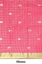 Olive Green and Pink Chettinad Art Cotton Half Saree with Gold Zari Checks Traditional Border and Elegant Woven Detailing Shawl with a Waist Belt