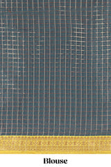 Turmeric Yellow and Green Chettinad Art Cotton Half Saree with Gold Zari Checks Traditional Border and Elegant Woven Detailing Shawl with a Waist Belt
