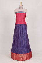 Violet and Pink Chettinad Art Cotton Half Saree with Gold Zari Checks Traditional Border and Elegant Woven Detailing Shawl with a Waist Belt