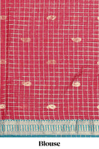 Dark Green and Red Chettinad Art Cotton Half Saree with Gold Zari Checks Traditional Border and Elegant Woven Detailing Shawl with a Waist Belt