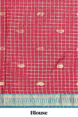 Dark Green and Red Chettinad Art Cotton Half Saree with Gold Zari Checks Traditional Border and Elegant Woven Detailing Shawl with a Waist Belt