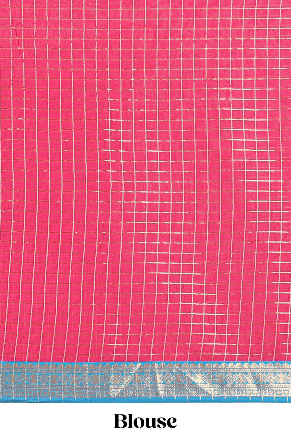 Blue and Pink Chettinad Art Cotton Half Saree with Gold Zari Checks Traditional Border and Elegant Woven Detailing Shawl with a Waist Belt