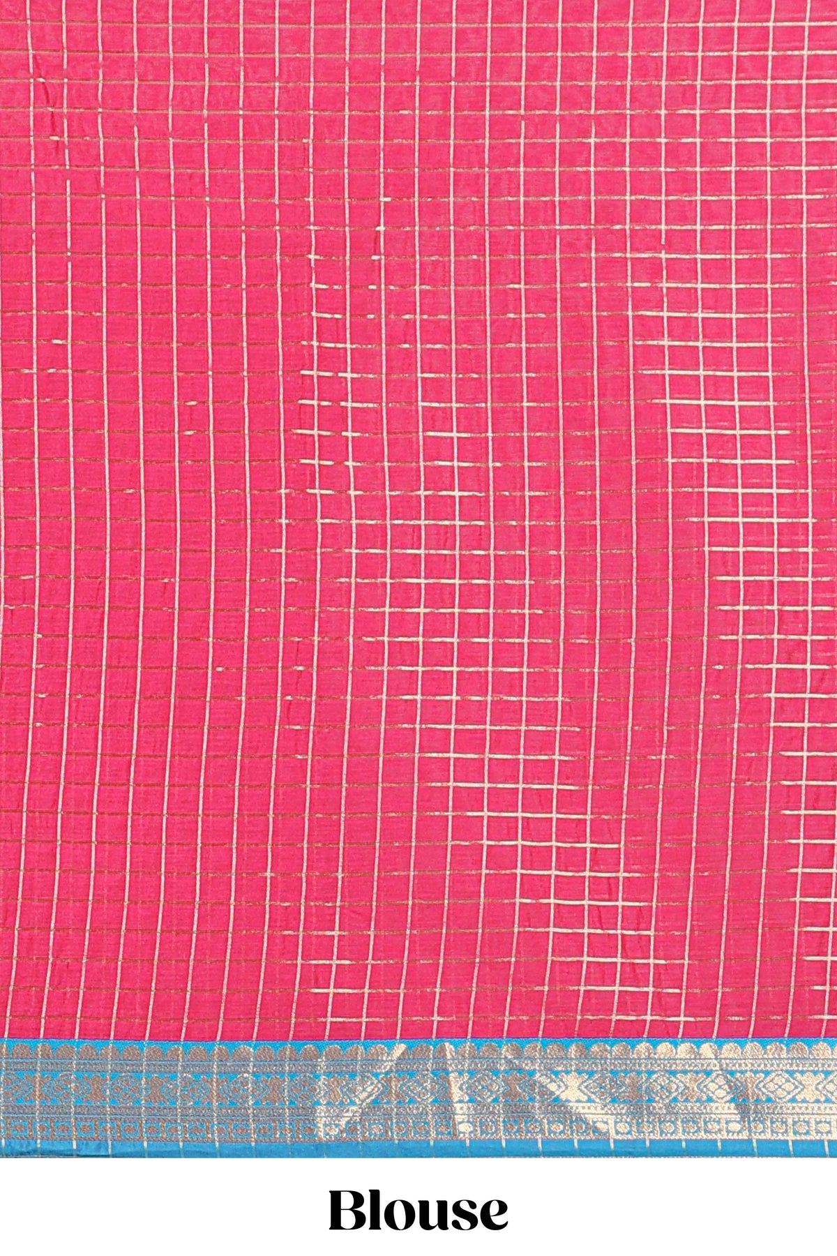 Blue and Pink Chettinad Art Cotton Half Saree with Gold Zari Checks Traditional Border and Elegant Woven Detailing Shawl with a Waist Belt