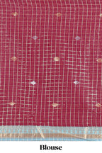 Powder Blue and Maroon Chettinad Art Cotton Half Saree with Gold Zari Checks Traditional Border and Elegant Woven Detailing Shawl with a Waist Belt