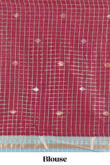 Powder Blue and Maroon Chettinad Art Cotton Half Saree with Gold Zari Checks Traditional Border and Elegant Woven Detailing Shawl with a Waist Belt