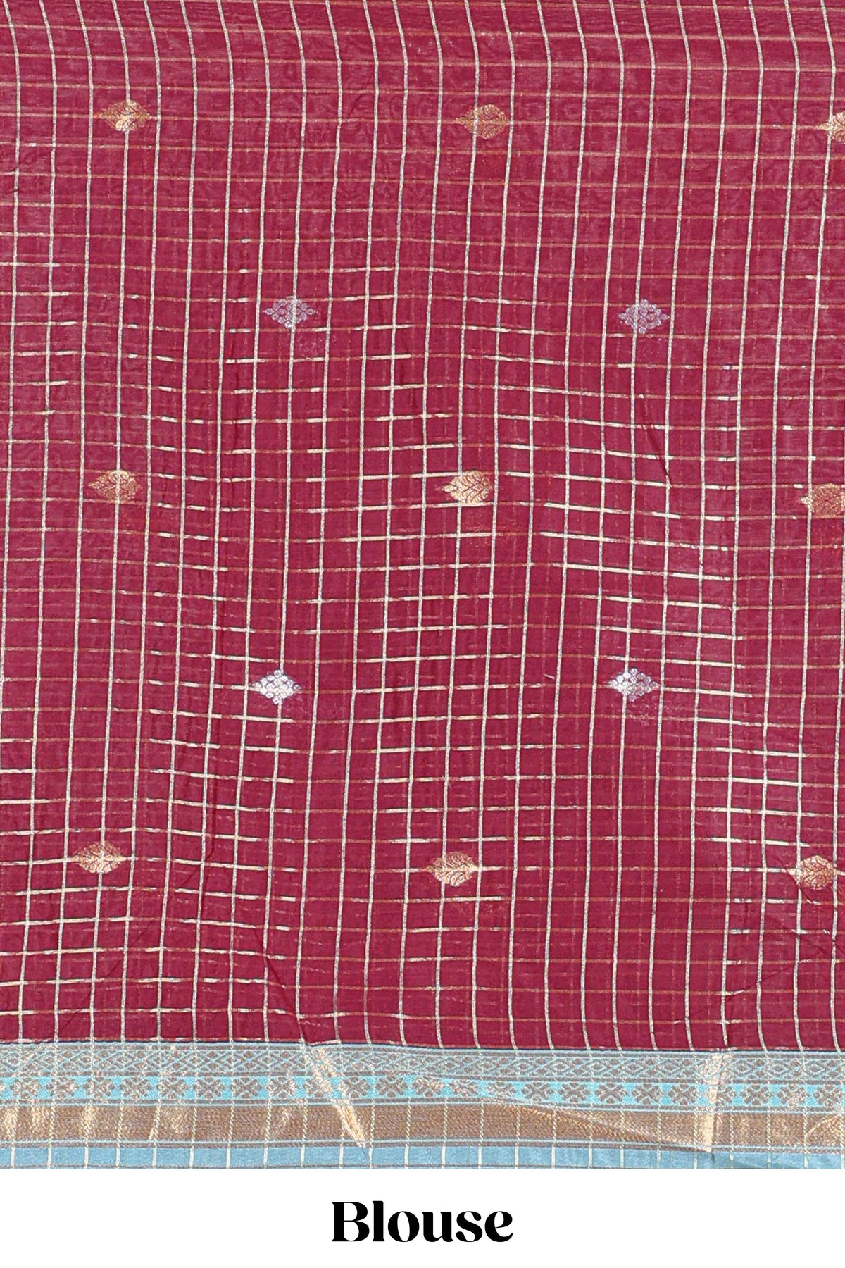 Powder Blue and Maroon Chettinad Art Cotton Half Saree with Gold Zari Checks Traditional Border and Elegant Woven Detailing Shawl with a Waist Belt
