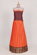 Orange and Brown Chettinad Art Cotton Half Saree with Gold Zari Checks Traditional Border and Elegant Woven Detailing Shawl with a Waist Belt