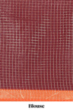 Orange and Brown Chettinad Art Cotton Half Saree with Gold Zari Checks Traditional Border and Elegant Woven Detailing Shawl with a Waist Belt