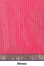 Pink and Violet Chettinad Art Cotton Half Saree with Gold Zari Checks Traditional Border and Elegant Woven Detailing Shawl with a Waist Belt