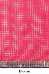 Pink and Violet Chettinad Art Cotton Half Saree with Gold Zari Checks Traditional Border and Elegant Woven Detailing Shawl with a Waist Belt