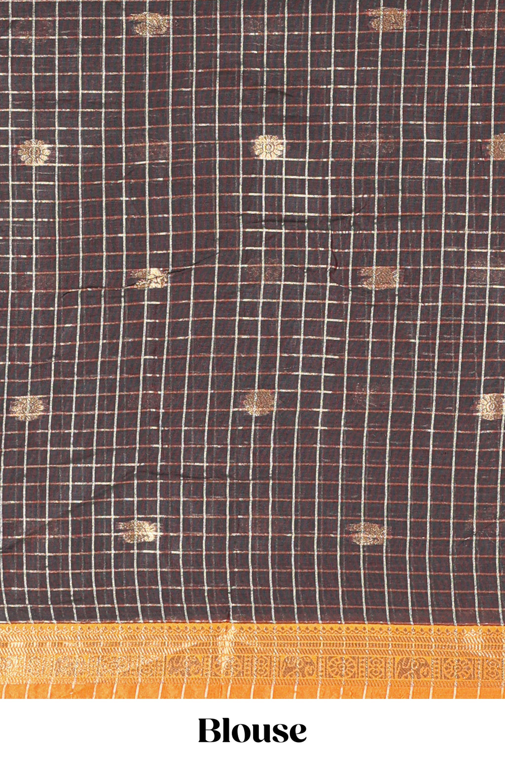 Brown and Orange Chettinad Art Cotton Half Saree with Gold Zari Checks Traditional Border and Elegant Woven Detailing Shawl with a Waist Belt