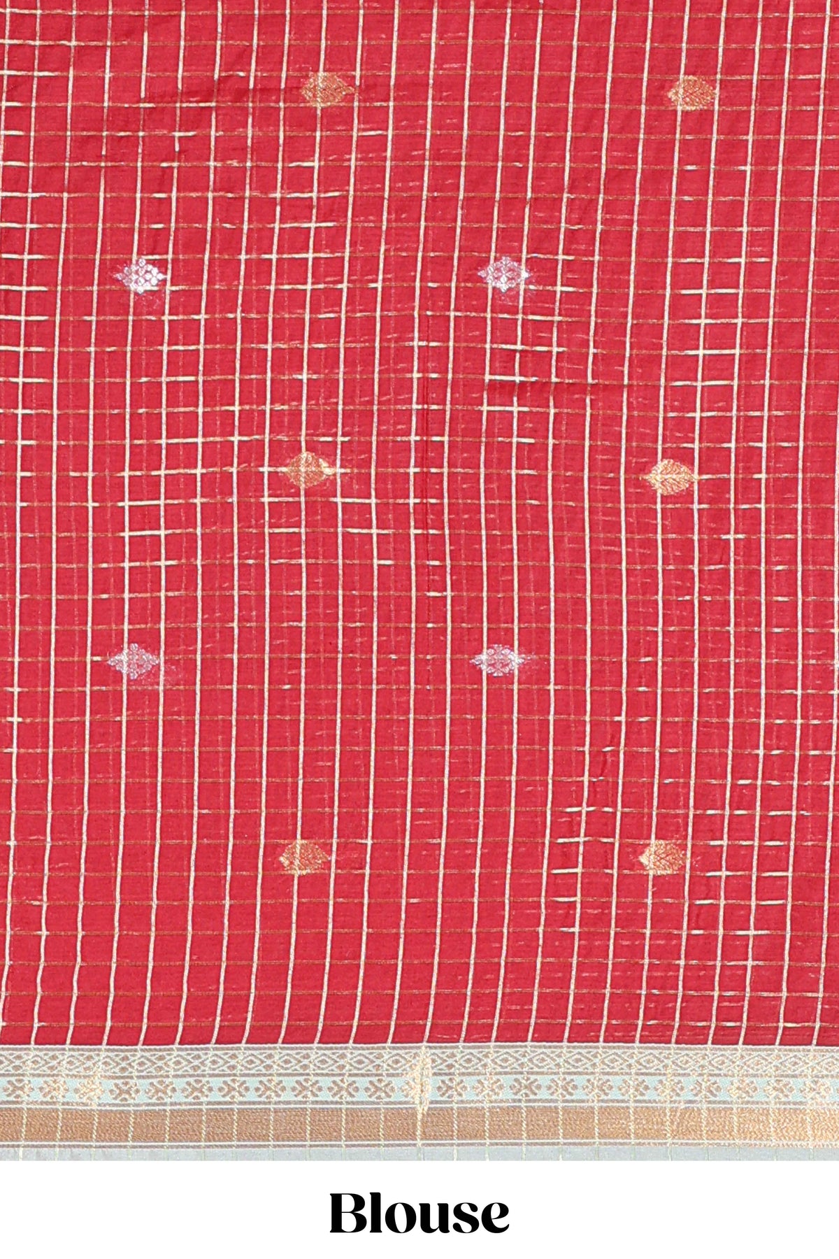 Beige and Red Chettinad Art Cotton Half Saree with Gold Zari Checks Traditional Border and Elegant Woven Detailing Shawl with a Waist Belt