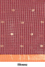 Orange and Brown Chettinad Art Cotton Half Saree with Gold Zari Checks And Buttas Traditional Border and Elegant Woven Detailing Shawl