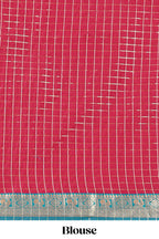 Grey and Rani pink Chettinad Art Cotton Half Saree with Gold Zari Checks And Traditional Border and Elegant Woven Detailing Shawl