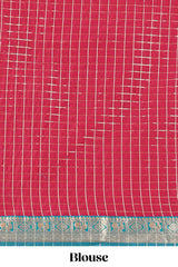Grey and Rani pink Chettinad Art Cotton Half Saree with Gold Zari Checks And Traditional Border and Elegant Woven Detailing Shawl