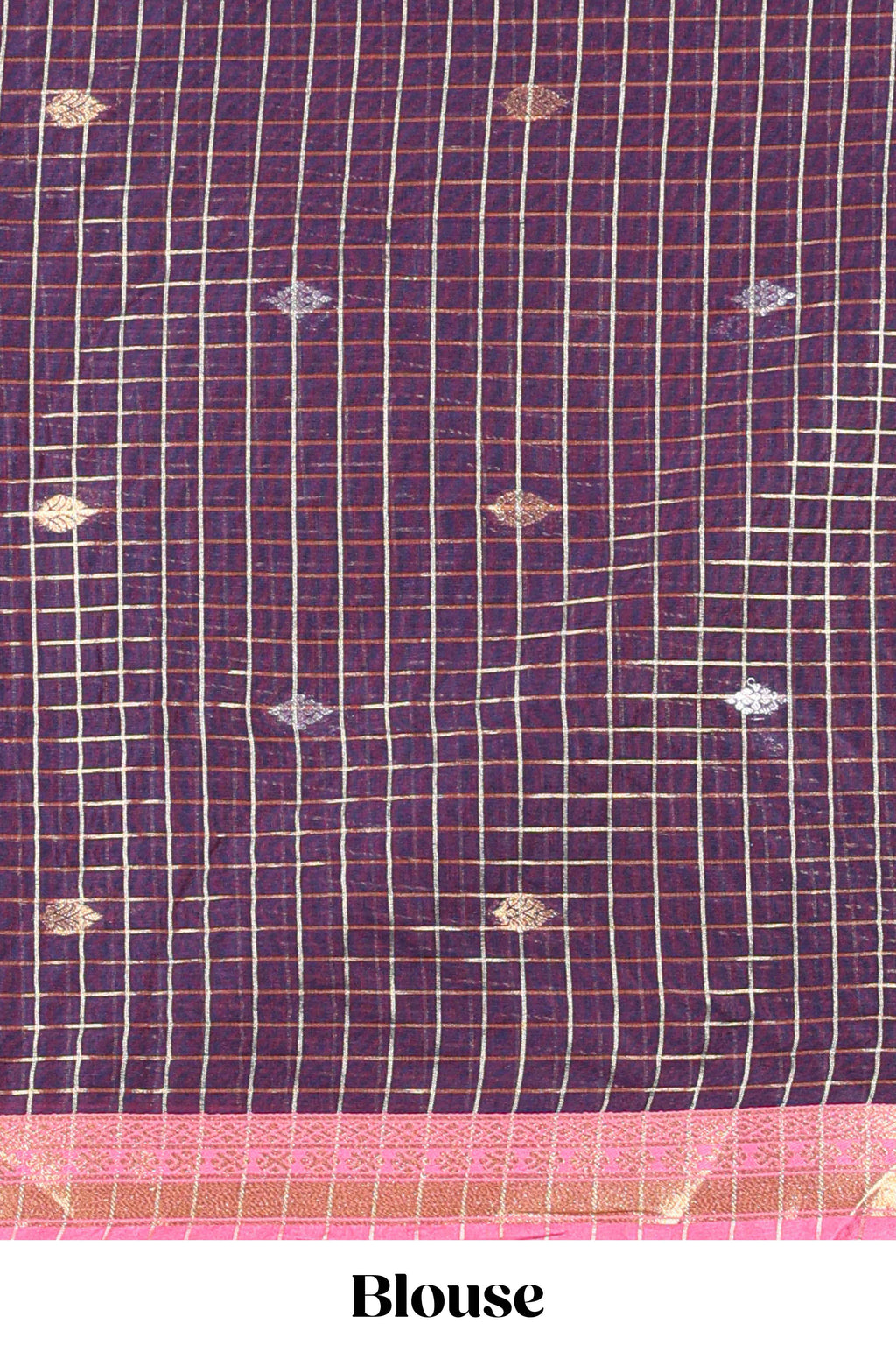 Violet and pink Chettinad Art Cotton Half Saree with Gold Zari Checks And Buttas Traditional Border and Elegant Woven Detailing Shawl