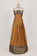 Antique Gold Cotton Half Saree with Gold Zari Border Traditional Embroidery and Elegant Tassel Detailing