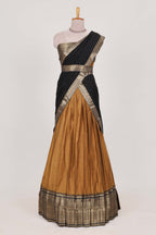 Antique Gold Cotton Half Saree with Gold Zari Border Traditional Embroidery and Elegant Detailing