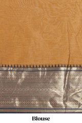 Antique Gold Cotton Half Saree with Gold Zari Border Traditional Embroidery and Elegant Tassel Detailing