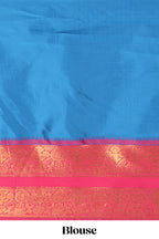 Blue Cotton Half Saree with Gold Zari Border Traditional Embroidery and Elegant Tassel Detailing