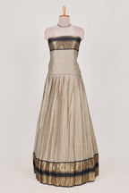 Beige and Black Cotton Half Saree with Gold Zari Border Traditional Embroidery and Elegant Detailing