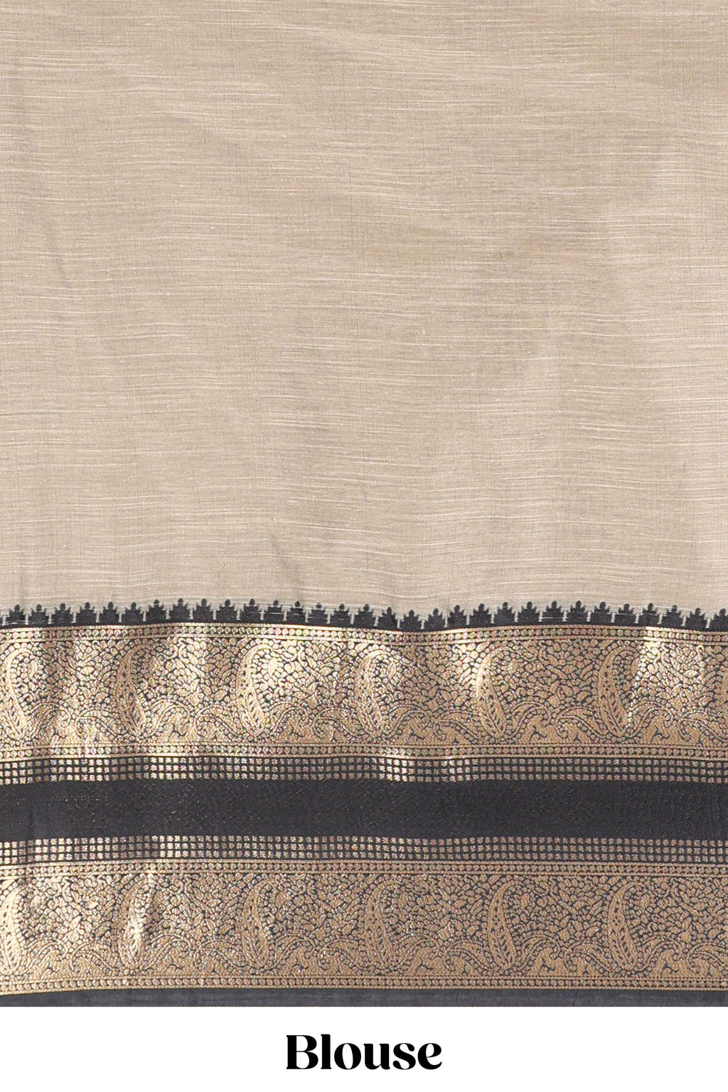 Beige and Black Cotton Half Saree with Gold Zari Border Traditional Embroidery and Elegant Detailing