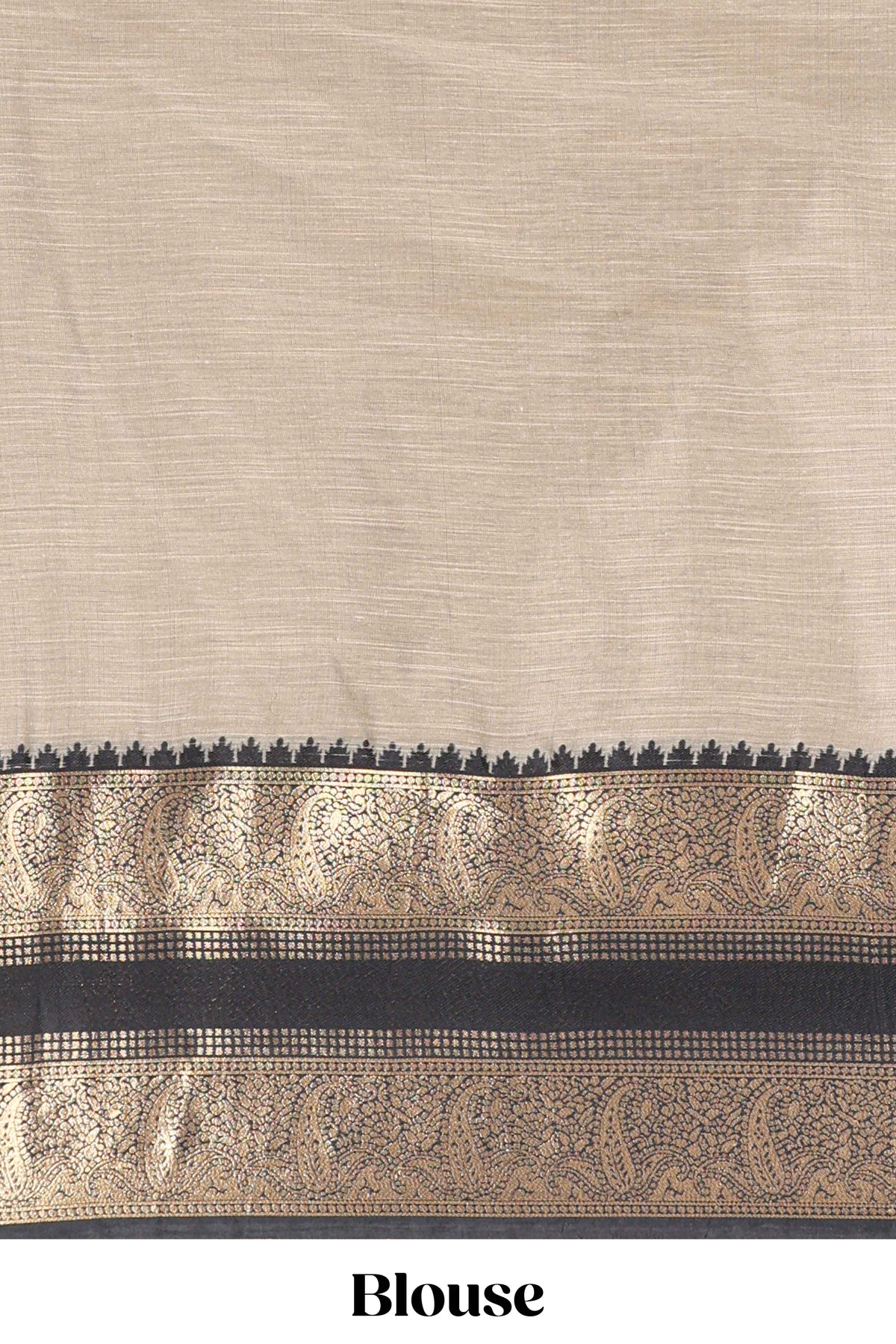 Beige and Black Cotton Half Saree with Gold Zari Border Traditional Embroidery and Elegant Detailing