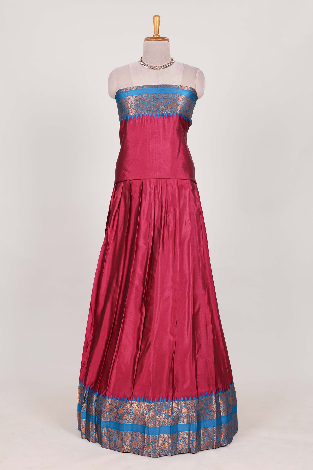 Rose with Blue Cotton Half Saree with Copper Zari Border Traditional Embroidery and Elegant Detailing