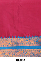 Rose with Blue Cotton Half Saree with Copper Zari Border Traditional Embroidery and Elegant Detailing