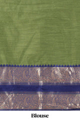 Green Blue Cotton Half Saree with Gold Zari Border Traditional Embroidery and Elegant Tassel Detailing