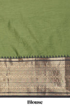 Green with Black Cotton Half Saree with Gold Zari Border Traditional Embroidery and Elegant  Detailing