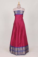 Magenta Cotton Half Saree with Gold Zari Border Traditional Embroidery and Elegant Tassel Detailing