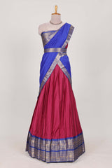 Magenta Cotton Half Saree with Gold Zari Border Traditional Embroidery and Elegant Tassel Detailing