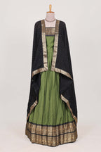 Green Cotton Half Saree with Gold Zari Border Traditional Embroidery and Elegant Detailing