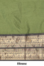 Green Cotton Half Saree with Gold Zari Border Traditional Embroidery and Elegant Detailing