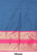 Royal blue Cotton Half Saree with Gold Zari Border Traditional Embroidery and Elegant Tassel Detailing