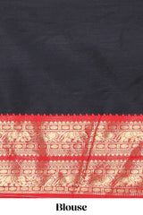 Black Cotton Half Saree with Gold Zari Border Traditional Embroidery and Elegant Tassel Detailing