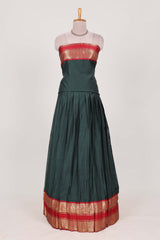 Dark Green Cotton Half Saree with Gold Zari Border Traditional Embroidery and Elegant Tassel Detailing