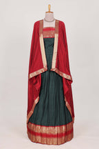 Dark Green Cotton Half Saree with Gold Zari Border Traditional Embroidery and Elegant Detailing