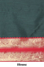 Dark Green Cotton Half Saree with Gold Zari Border Traditional Embroidery and Elegant Detailing