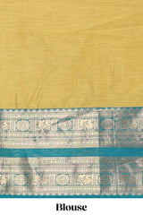 Golden Green Cotton Half Saree with Gold Zari Border Traditional Embroidery and Elegant Tassel Detailing