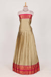 Sandle Cotton Half Saree with Gold Zari Border Traditional Embroidery and Elegant Tassel Detailing