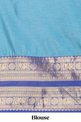 Sky blue Cotton Half Saree with Gold Zari Border Traditional Embroidery and Elegant Tassel Detailing
