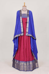 Rani pink and blue Cotton Half Saree with Gold Zari Border Traditional Embroidery and Elegant Detailing