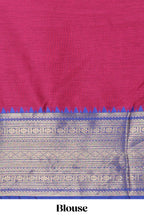 Rani pink and blue Cotton Half Saree with Gold Zari Border Traditional Embroidery and Elegant Detailing