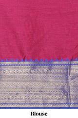 Rani pink and blue Cotton Half Saree with Gold Zari Border Traditional Embroidery and Elegant Detailing