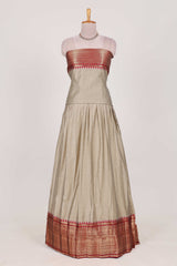 Beige and Red Cotton Half Saree with Gold Zari Border Traditional Embroidery and Elegant Detailing
