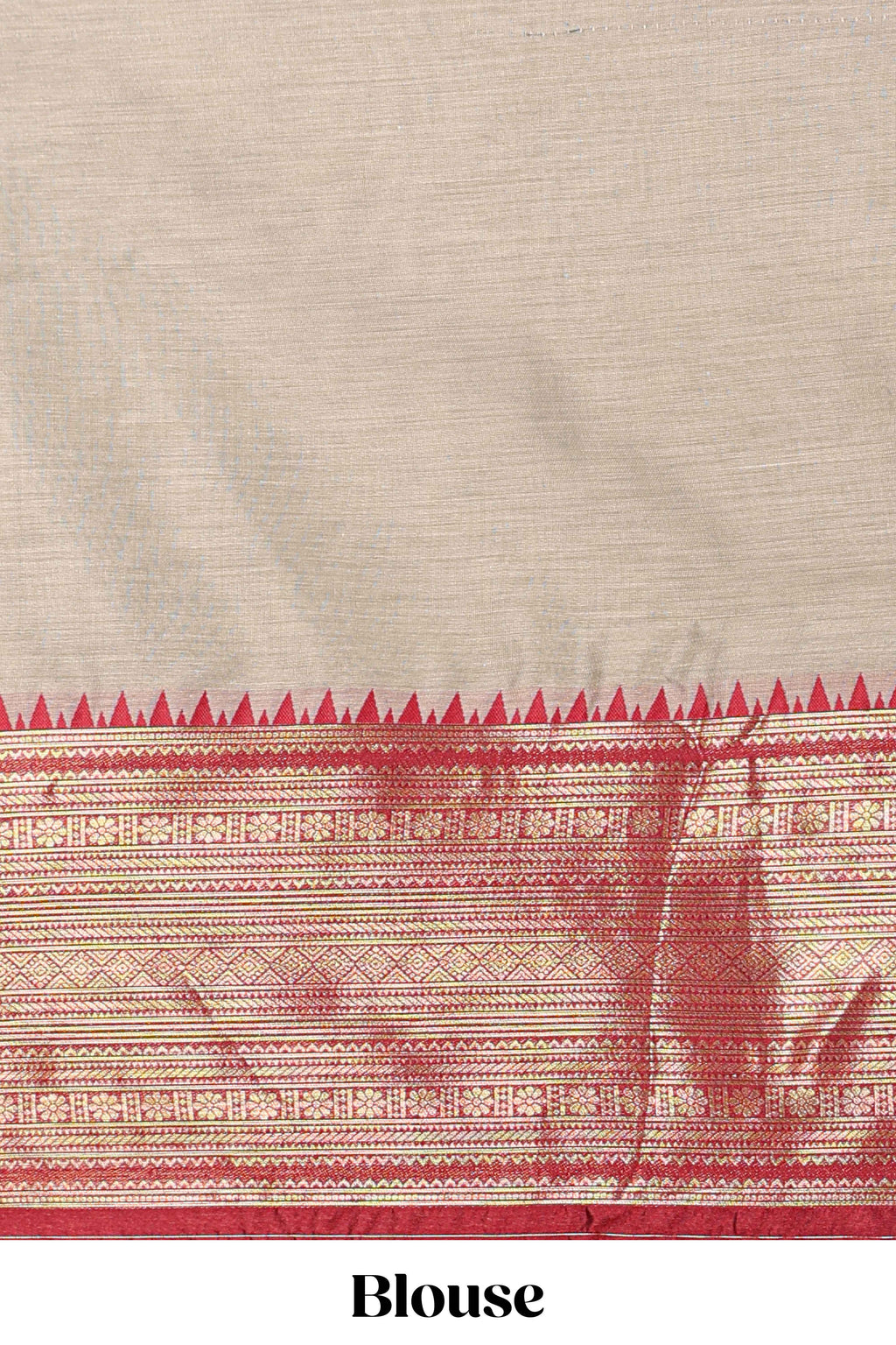Beige and Red Cotton Half Saree with Gold Zari Border Traditional Embroidery and Elegant Detailing
