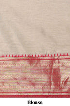 Beige and Red Cotton Half Saree with Gold Zari Border Traditional Embroidery and Elegant Detailing